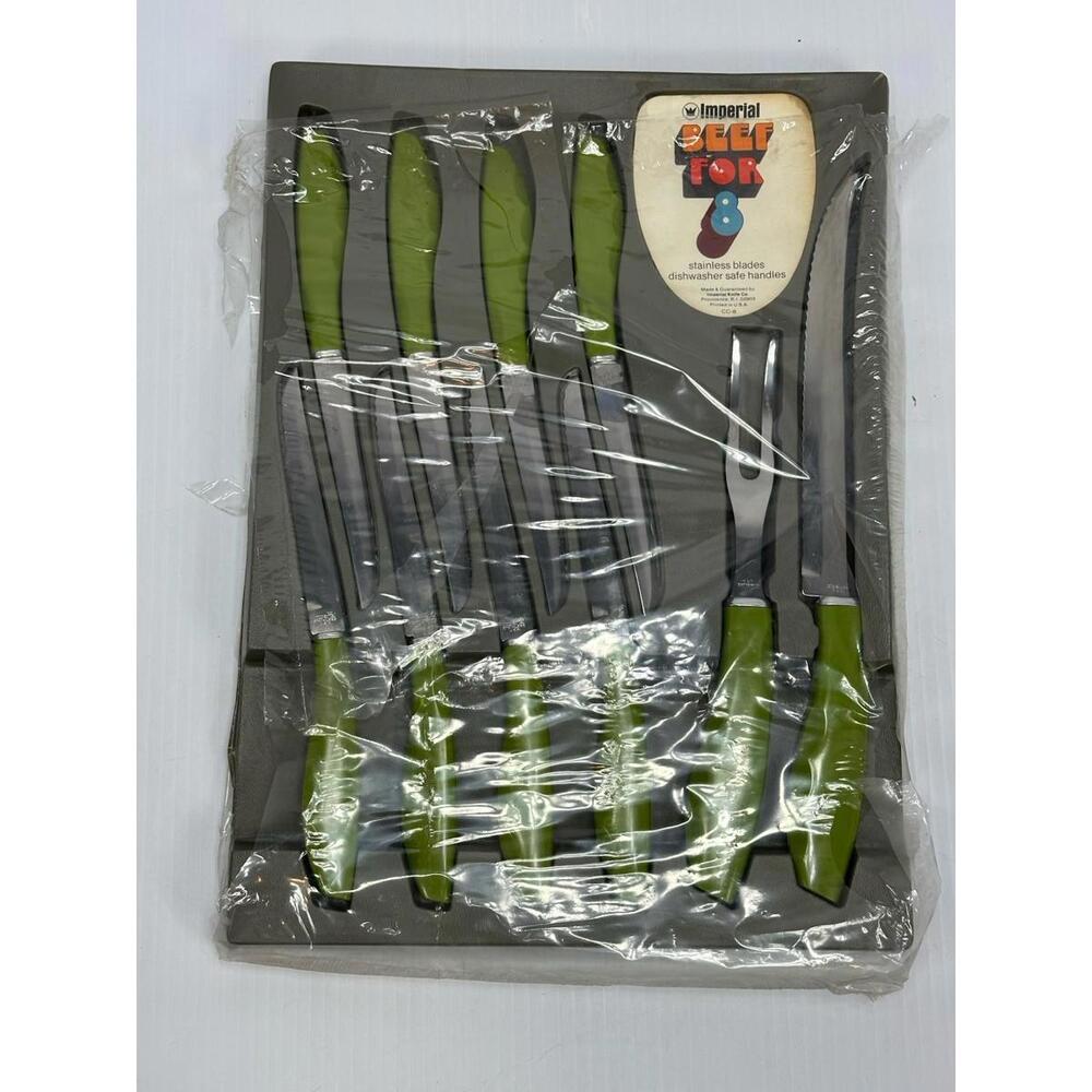 Vintage Imperial‎ Beef For 8 Serving Avocado Green Stainless Steel Original Box